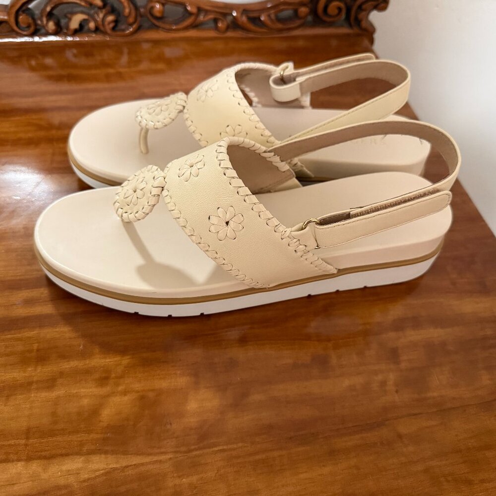Jack Rogers Cream Floral Applique Slingback Sandals
